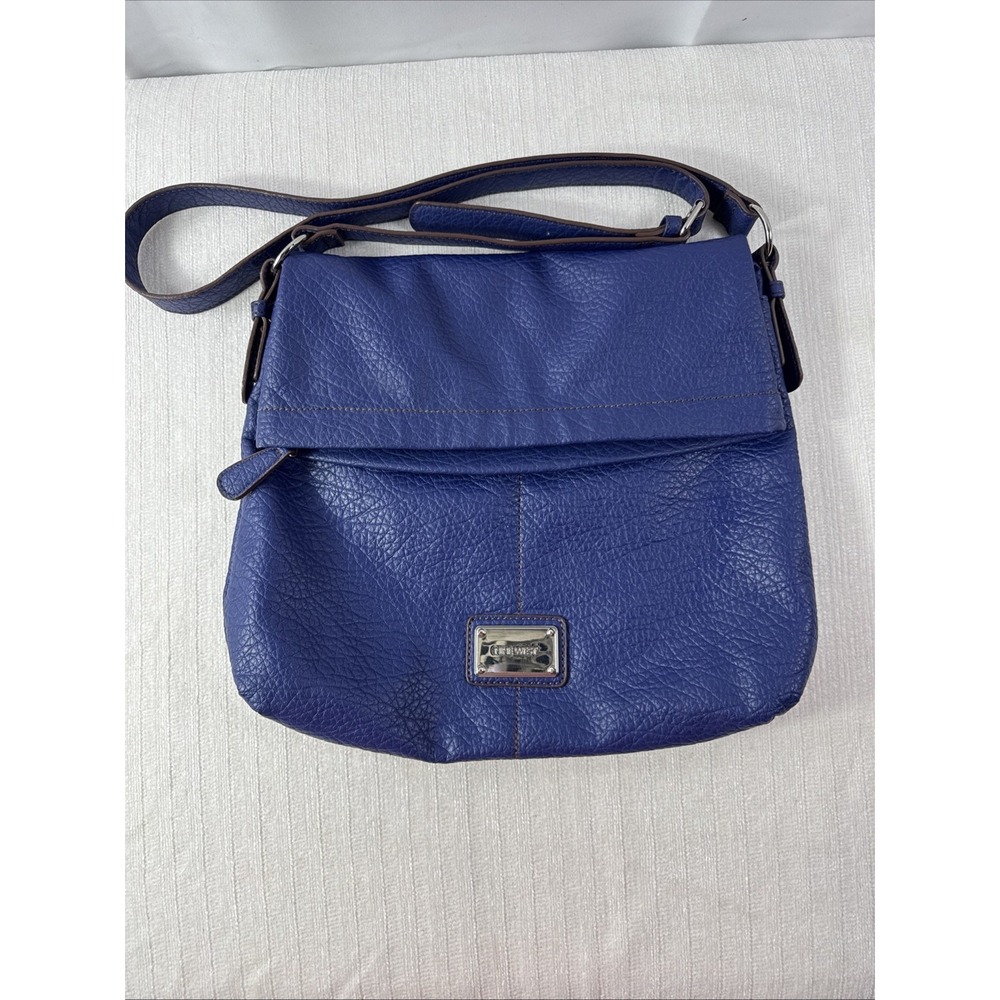 Nine West Fold Over Royal Blue Crossbody W/silver Hardware Bag